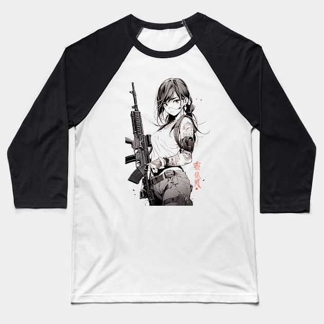 Assault Rifle Anime Girl Baseball T-Shirt by ArtisanEcho